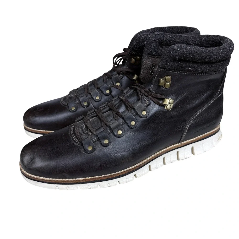 Cole Haan Zerogrand Hiker Boots Mens 11.5 Brown Leather Faribault Wool C30616